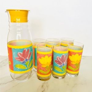 7 piece Vintage Luminarc France Gardenia Juice glasses and jug set